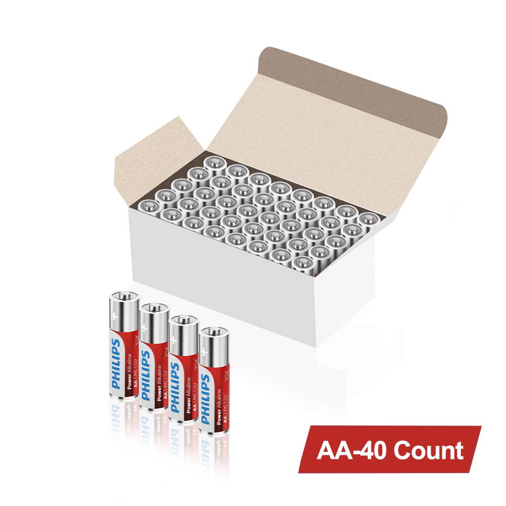 Philips AA LR6 1.5V Power Alkaline batteries (40 Count) - Packaging White