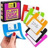 Floppy Disk Coaster Set, Funny Coasters, Retro Gifts, 90s 80s Nostalgia | 6 Silicone Fun Coasters for Drinks, Non-Slip and Heat Resistant, Retro Office Desk Decor and Nostalgic Christmas Gift