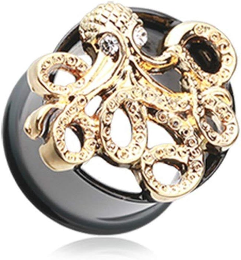 Covet Jewelry Golden Pirate Ship Anchor Wheel Ear Gauge Plug