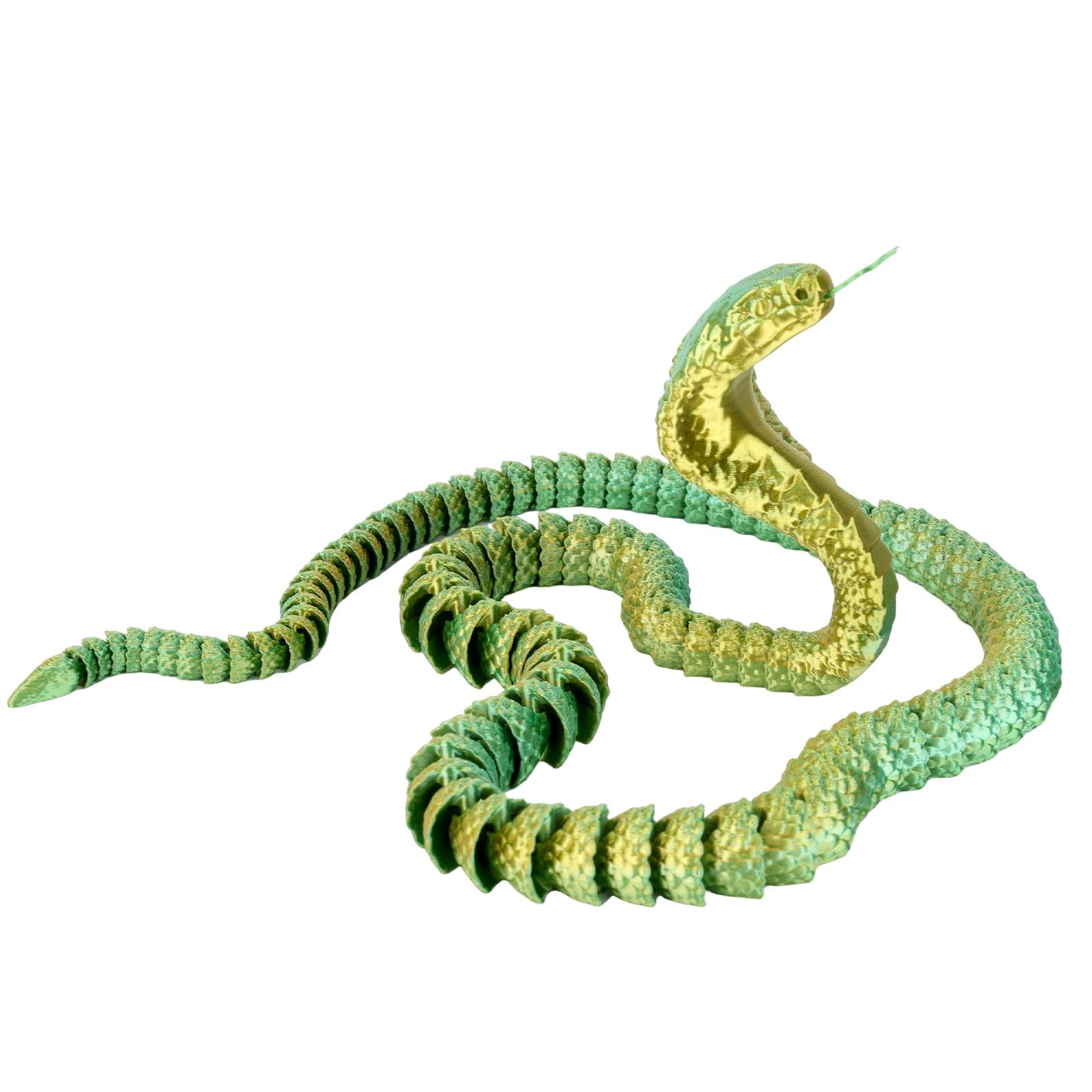 Photo 1 of *MINOR DAMAGE - USED*
lasuroa 3D Printed Snake, 25.8 in Flexible Articulated Fidget Animal Toy Realistic 3D Printed Cobra Executive Desk Toys for Home Office Desk Decoration (Gold Green)
