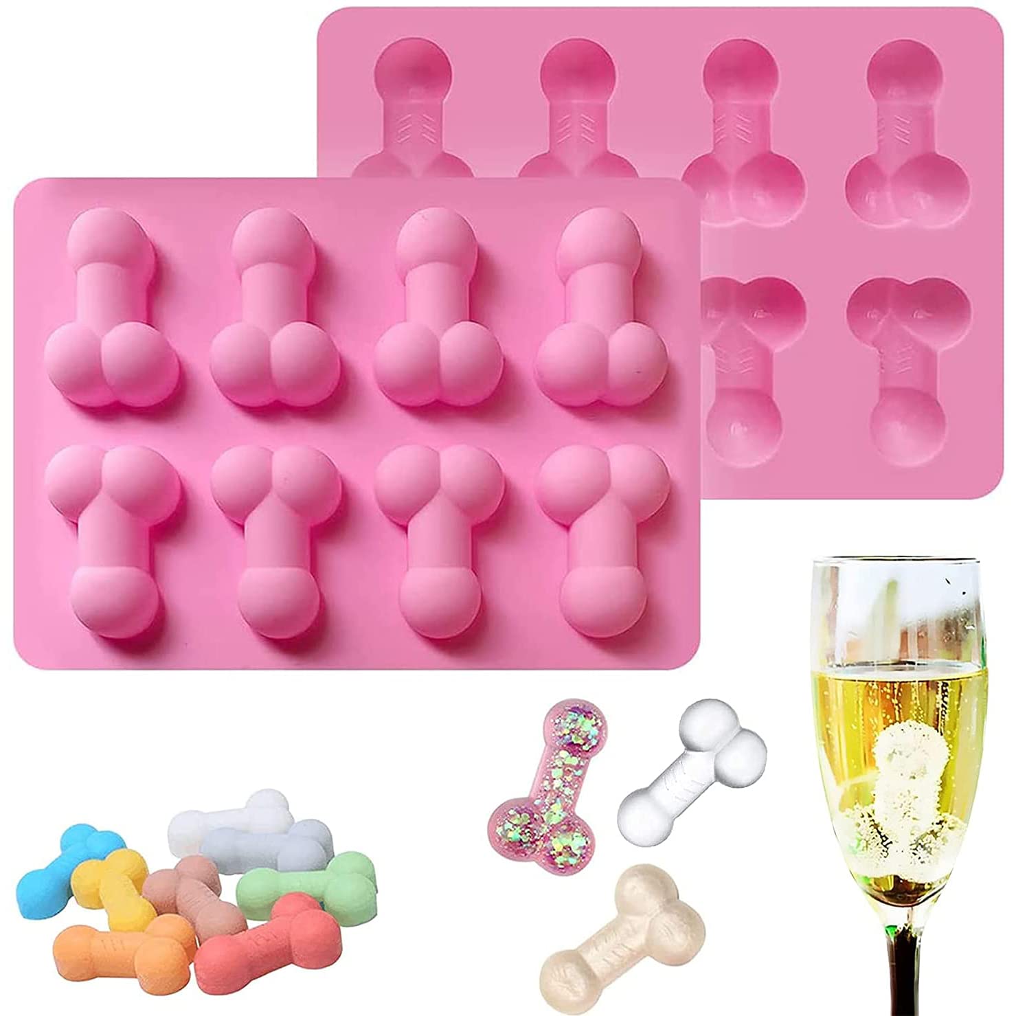Photo 1 of 2Pcs Novelty Ice Cube Tray Silicone Molds for DIY Fondant Candy Making Chocolate Mold Lollipop Desserts Gum Clay Soap Biscuit Plaster Resin Cupcake Topper Birthday Party Cake Decor Moulds