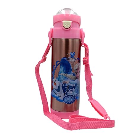 Baby Bucket Sip Spill Proof Stainless Steel Thermos Flask, Vacuum Insulated Kids Sipper Water Bottle for School Sports - Hot and Cold Thermo Steel Flasks with Straw -350ML (Pink)