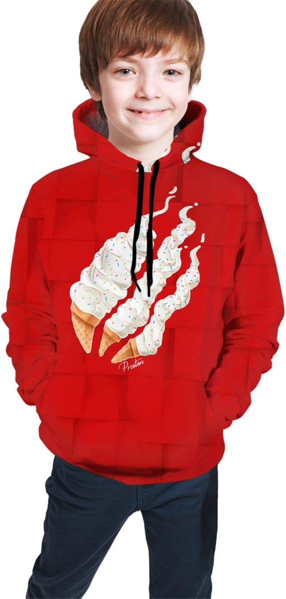 PAJACC Popular Ice Cream Preston Fire 3D Print Hoodie Long Sleeve Pullover Sweatshirts for Kids Boys and Girls