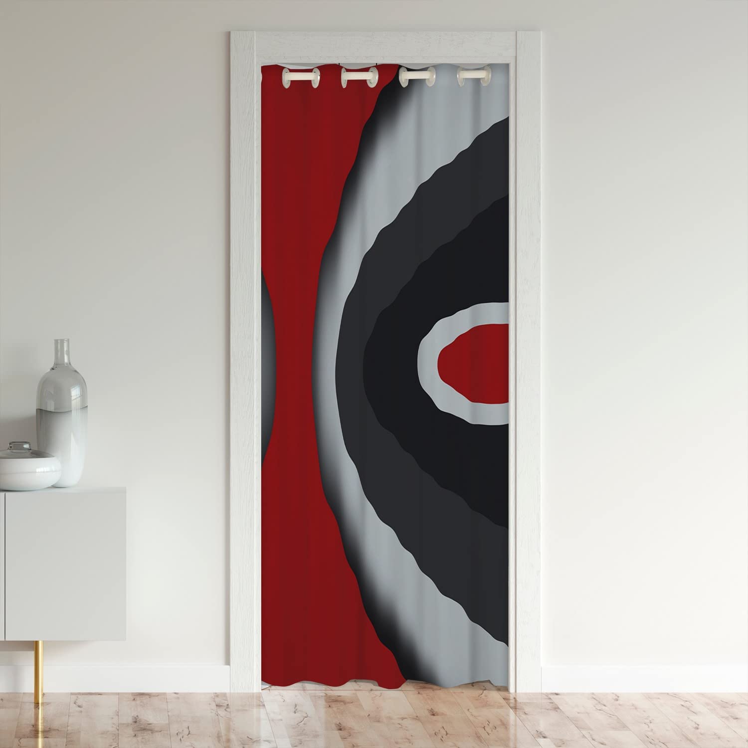 Loussiesd Modern Abstract Door Curtain for Doorway Privacy 132x203cm Red Stripes Gray Black White Closet Door Cover Curtain for Bedroom Living Room Acrylic Bold Grey Room Divider Curtain Cover