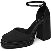 CELLENZ Women Chunky High Heels: Comfortable Ankle Strap Platform Pumps, Dress Wedding Shoes Party Bridal Graduation Pumps Black White Hot Pink Size 6-11