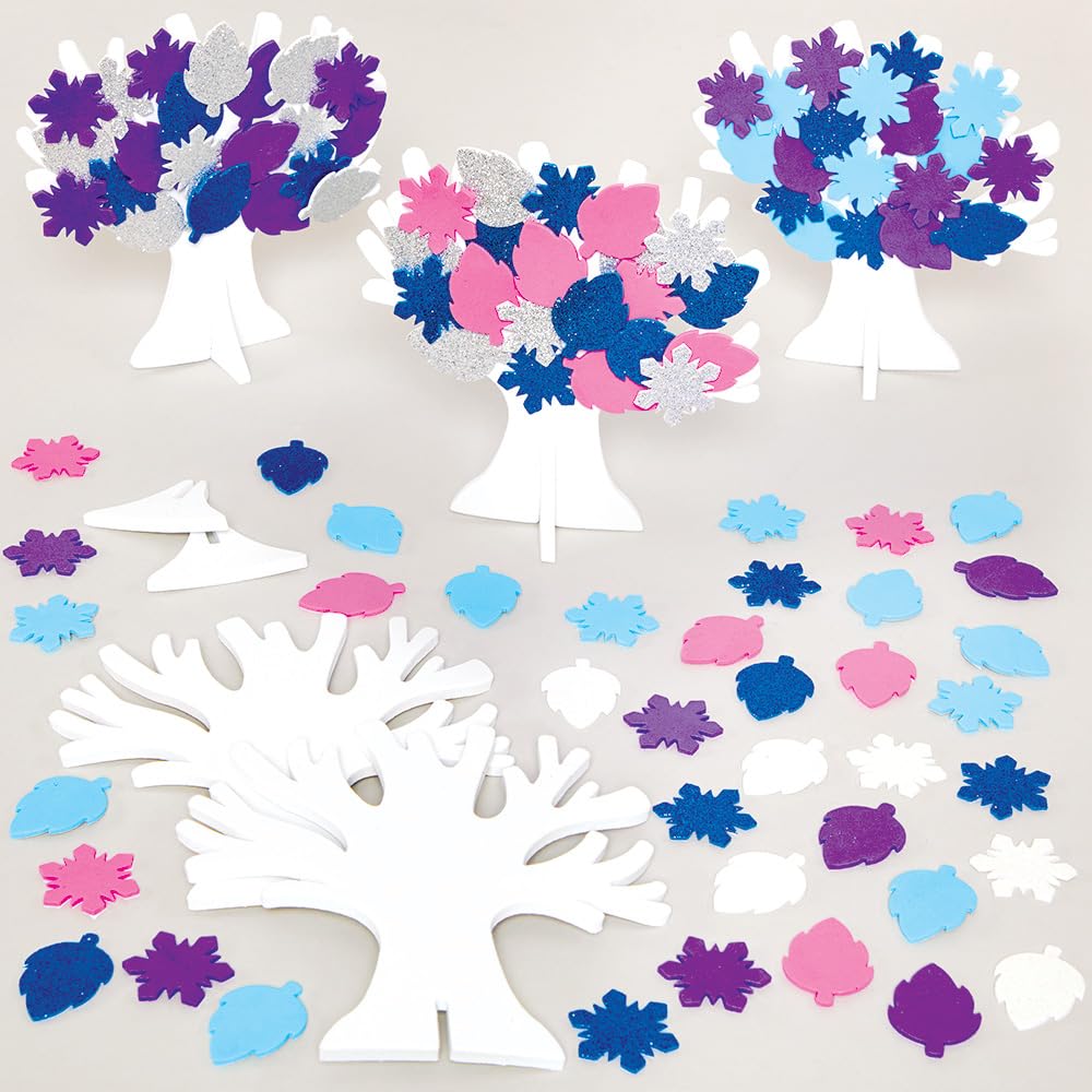 Baker Ross FX860 Winter Tree Kits - Pack of 5, Christmas Arts and Crafts Decoration Kits for Kids
