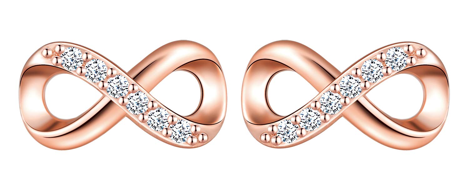 Woman's girl's earrings, mini earring in 925 Sterling Silver, Infinity symbol ear stud, Inlaid zircon, gift for Birthday, Valentine's Day and Christmas