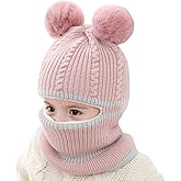 Toddler Winter Hat Baby Balaclava 2 in 1,Fleece Lined Knitted Beanie with Face Mask, Ear Flaps & Pom Pom for Boys Girls