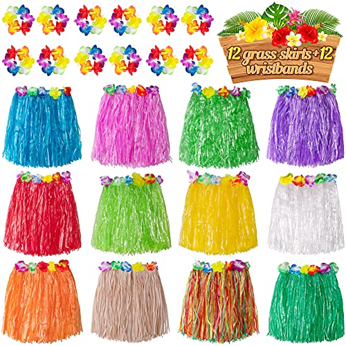 jollylife 12PCS Hawaiian Luau Hula Skirts + 12PCS