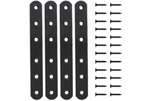 4 Pack Flat Mending Plate for Wood, ULIFESTAR Black Iron Flat Straight Brace Brackets Metal Repair Fixing Wood Brace Joining Plates Connector for Repairing Wooden Furniture with Mounting Screws