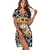 SCRAWLGOD Nightshirts for Women XS-3XL Button Down Pajama Dress Short Sleeve Nightdress Sleepshirt Nightgowns