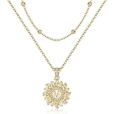 MEIITRUE Sunflower Initial Necklace for Women Trendy,14k Gold Plated Dainty Layered Letter Pendant Necklaces and Bead Chain Zirconia Round Flower Alphabets Jewelry Gifts for Her