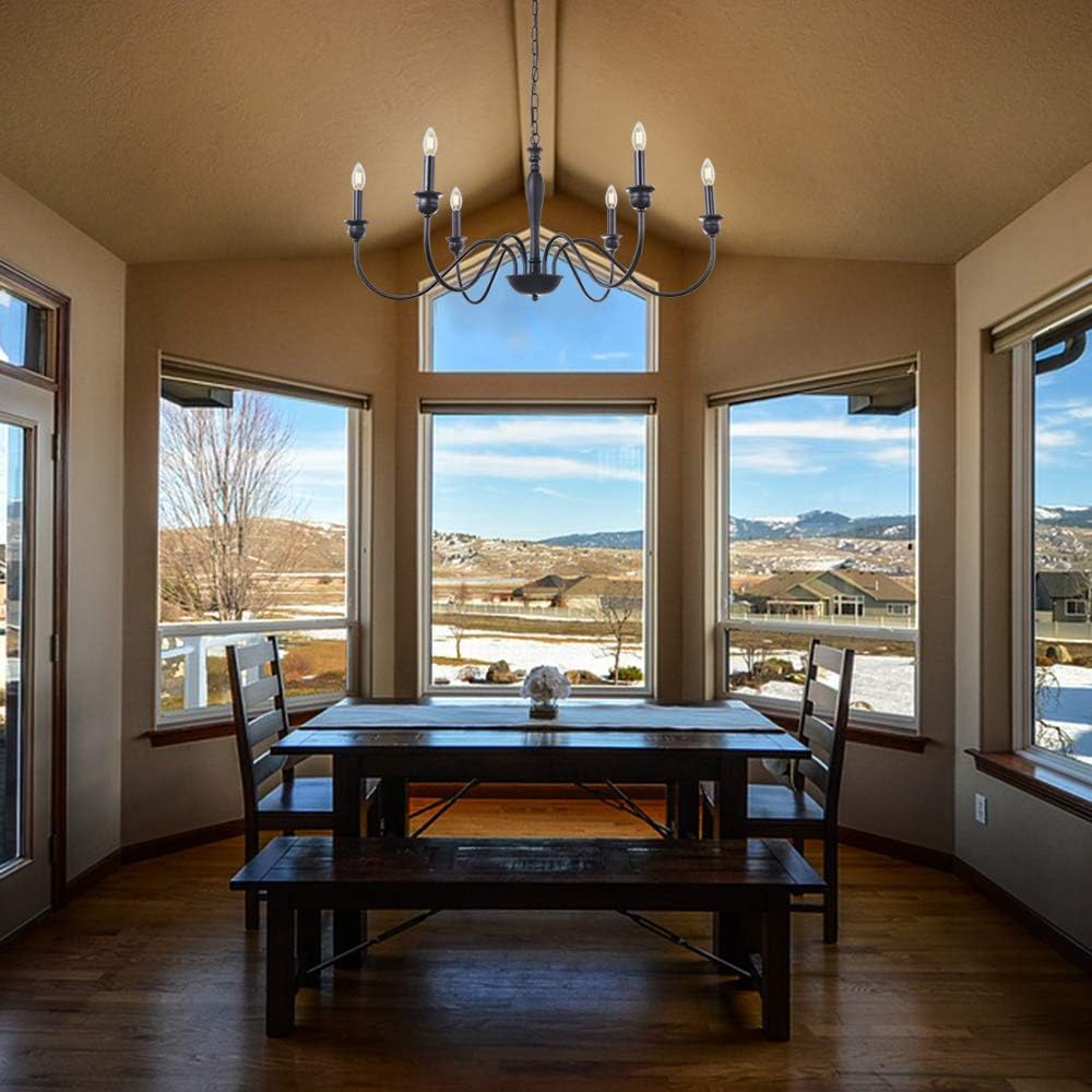 Wellmet 6-Light Farmhouse Chandelier 38 Inch, Farmhouse Light Fixture for Dining Room, Rustic Industrial Iron Chandeliers Lighting Black for Foyer, Living Room, Kitchen Island, Bedroom - - 