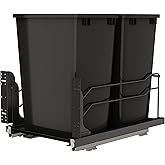 Rev-A-Shelf Steel Double Pullout Waste Container with Soft-Close, 35 Quart, Black - Sliding Garbage Bin System with Dual Tras