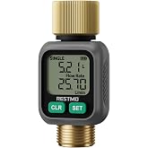 RESTMO Water Flow Meter with Dual Zone Display Screen, Brass Water Meter | &plusmn;4% Accuracy, Measure Gallon/Liter Consumption and Flow Rate for RV, Garden Hose, Sprinkler &amp; Nozzle Sprayer