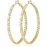OOOPEL Heart Cubic Zirconia Large Hoop Earrings for Womens 925 Silver 14k Gold Plated Hypoallergenic Rhinestone Hoops Earring Sparkly Jewelry Gift 30/40/50/60mm
