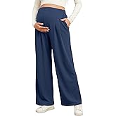 BLENCOT Women Maternity Pants Work Stretchy Wide Leg Trousers Baggy Pregnancy Joggers with Pockets