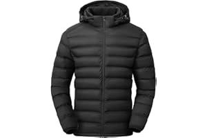 TBMPOY Men's Lightweight Puffer Jackets Detachable Hood Water-Resistant Casual Winter Coat Hooded Insulated for Travel Ski