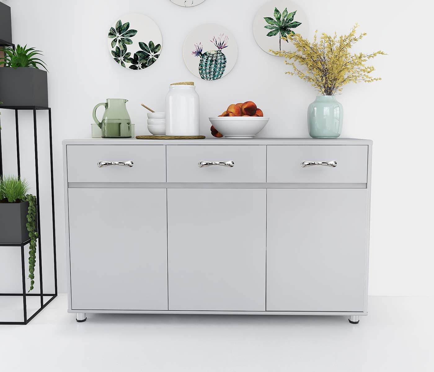 Amazon Com Kitchen Buffet Cabinet Dining Room Sideboard With 3 Drawers Buffet Table With Storage Grey Storage Cabinet Grey Buffets Sideboards