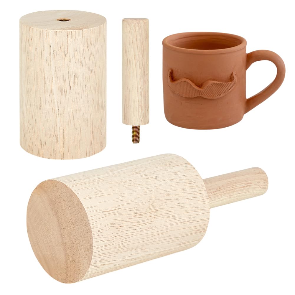 BENECREAT 22x8cm/3.2x8.7 Inch Cup Pottery Mold, Wooden Pottery Tools with Handle Pottery Set for DIY Ceramic Cup Mug Vase Making
