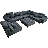 Stendmar 5-Piece U Shape Living Room/Family Room Reversible Modular Contemporary High Back with Headrest Solid Dark Gray Microfiber Velvet Fabric Sectional Couches Sofa Set S150D5A