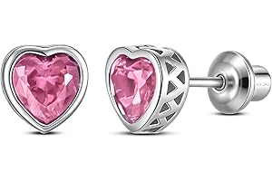 DEBBIE'S ROOM JEWELRY Heart Birthstone Earrings with Screw Backs | Hypoallergenic Sterling Silver Studs for Girls, Babies, Kids & Teens | Safe Jewelry Gift for Birthdays & Holidays