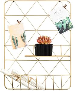 LITA Golden Wrought Iron Grid Photo Wall,Gold Wall Shelf,Gold Shelves for Wall,Hanging Storage Rack Dormitory Living Room Background Wall (Gold)