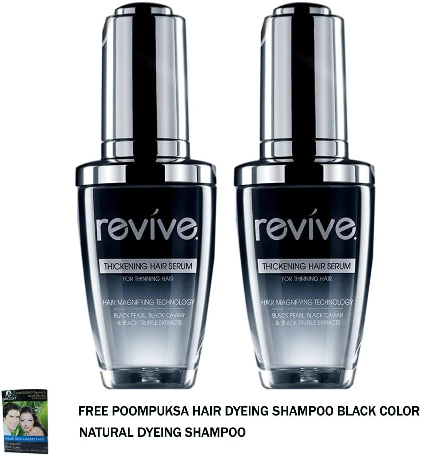 2 Units of Revive Thickening Hair Serum For Thinning Hair Hair Magnifying Technology Black Pearl, Black Caviar Black Truffle Extract Hair Grow Regrowth Regrow 30ml.[Get Free Tomato Facial Mask ]
