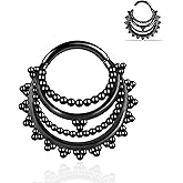 Maxbott 16G Septum Ring 8mm Hinged Segment Ring Hoop Daith Rook Conch Helix Tragus Nose Rings Surgical Steel Septum Clickers Ear Piercings Jewelry