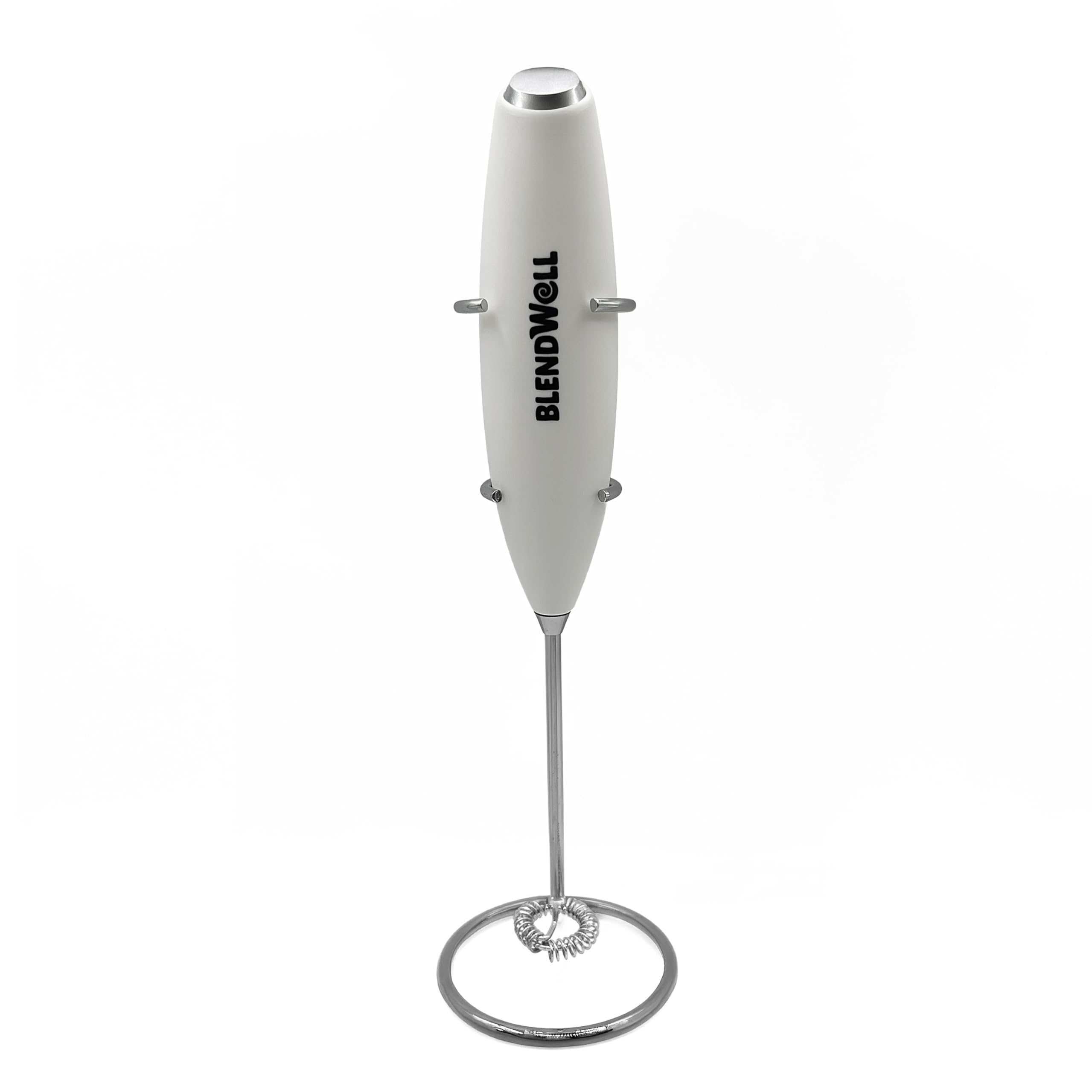 Photo 1 of BlendWell Electric Milk Frother for Matcha and Coffee, Handheld Battery Operated Drink Mixer with Stand, Stainless Steel Whisk, White