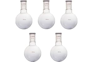 Laboy Glass 250mL Round Bottom Boiling Flask, Single Neck Heavy Wall Borosilicate with 24/40 Joint – Heating, Reaction & Receiving Flask for Organic Chemistry Lab Use(Pack of 5)