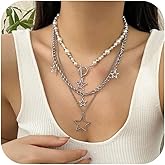 Peraca Cris Silver Star Chain Choker Necklace Gothic Vintage Layered Chunky Star Pendant Necklaces Punk Goth Jewelry Accessories