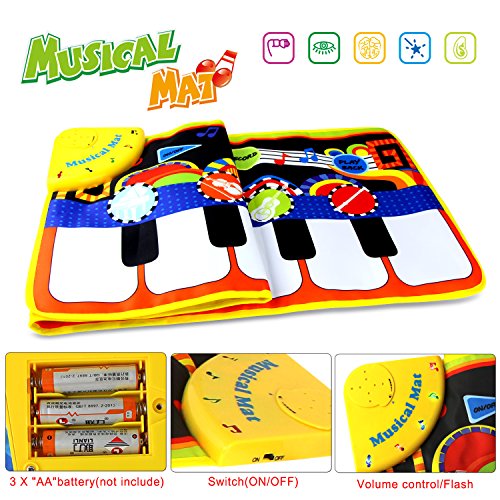 Coolplay Piano Play Musical Mat Touch Keyboard Singing Carpet For Baby Gift -10 key Step on Keyboard,8 Selectable Musical Instruments,43.3'' x14.2''