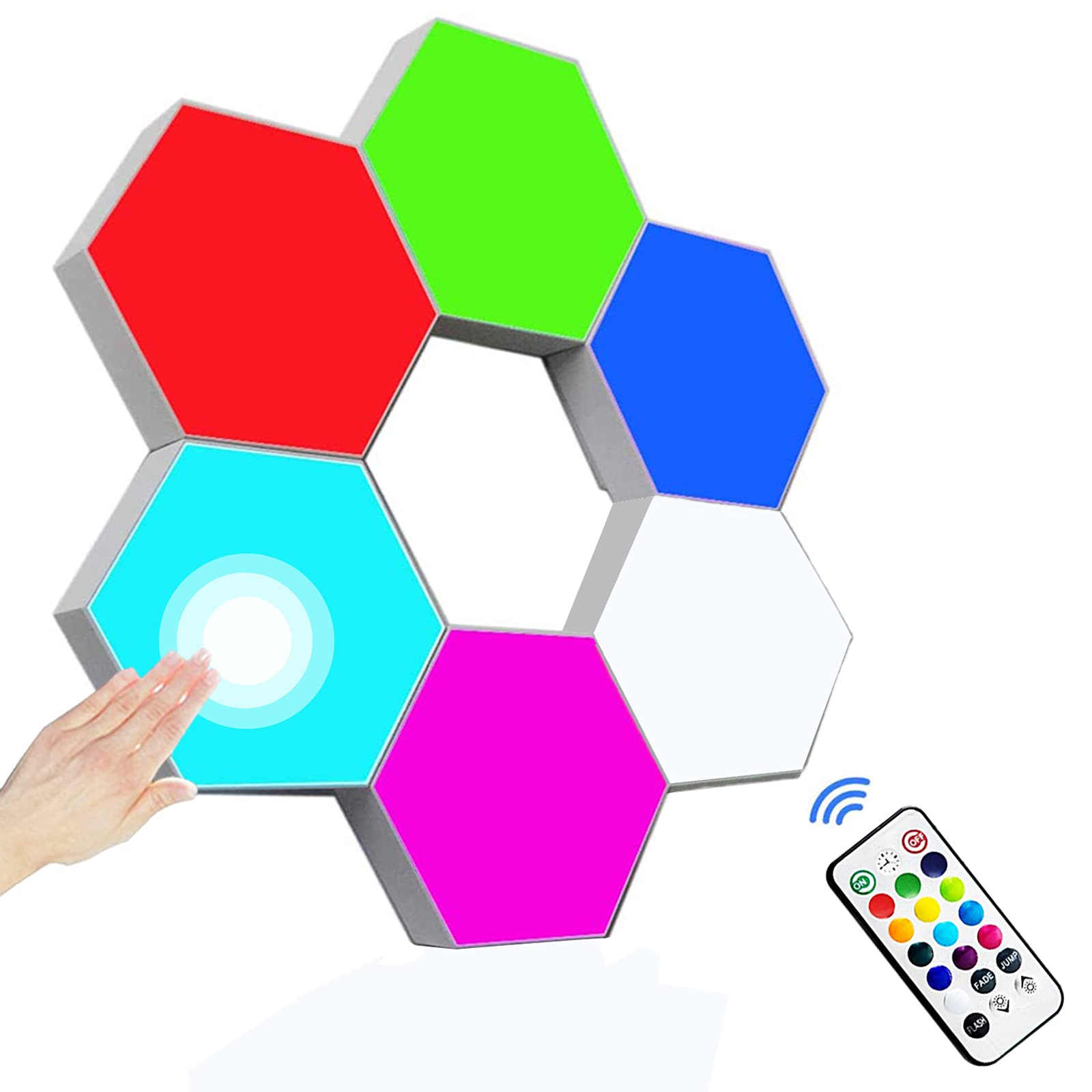 Anberen Hexagon Gaming Lights, Touch & Remote Control Night Light,DIY Creative Geometry LED RGB Wall Lights USB Powered for Home Office Hotel Bar Decoration,Gaming Setup,Gifts