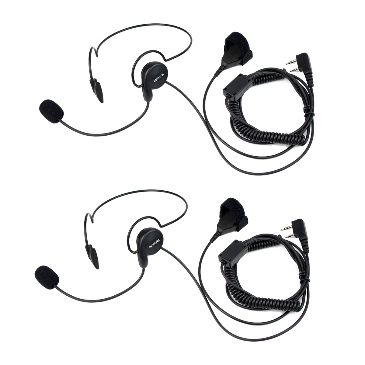 Retevis Walkie Talkie Earpiece, 2 Pin Headset Behind Head Earpiece Headphones with Finger PTT Compatible with RT24 RT22 RT27 RT21 RT1 RT3S RT5 RT5R RT7 Kenwood WOUXUN HYT(2 pcs)