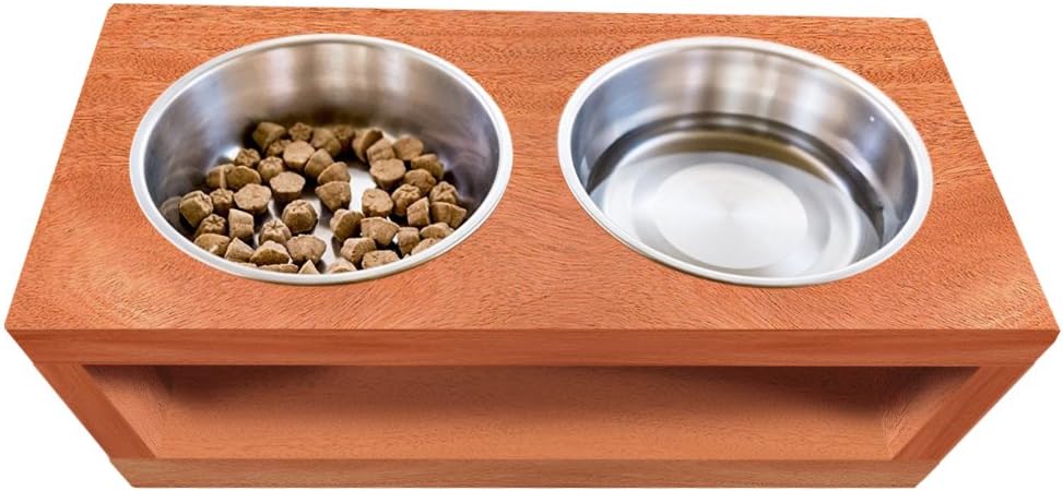 TFKitchen Choose Your Size - Unfinished Solid Wood Elevated Dog and Cat Pet Feeder, 1/2/3 Bowls Raised Stand (2 Quart), 3/4" Thick