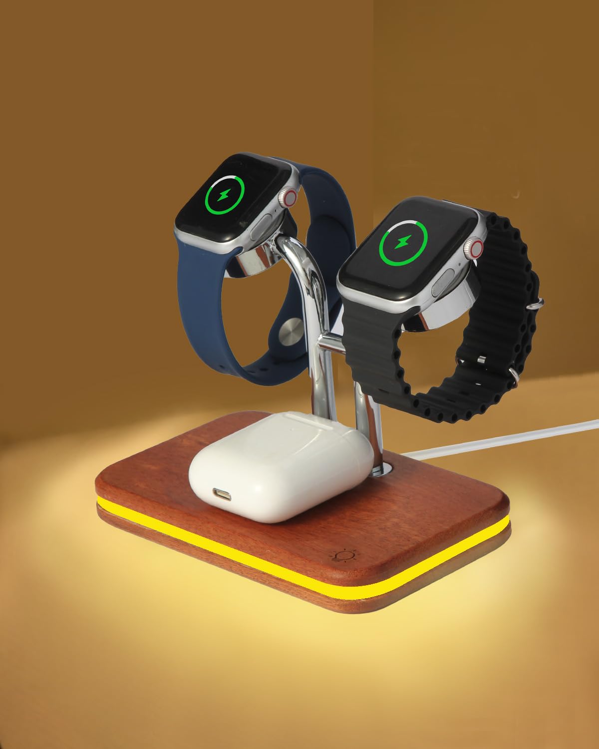 Photo 1 of Dual Watch Charger Stand for Apple Watch,10W iWatch Charger Fast Charging with 3 Color LED Light,Wood Wireless Charging Station for Apple Watch Series 10 9 8 7 6 5 4 3 2 1 Ultra Se Airpod 4 3 2 Pro