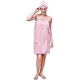 Sofprace Women's Lightweight Velcro Spa Wrap with Hair towel Body Wrap after Shower Adjustable Closure Bathrobe