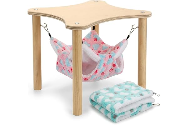 2 Pcs Guinea Pig Hammock with Wooden Stand Small Animal Hanging Bed for Hamster Ferret Squirrel Chinchilla