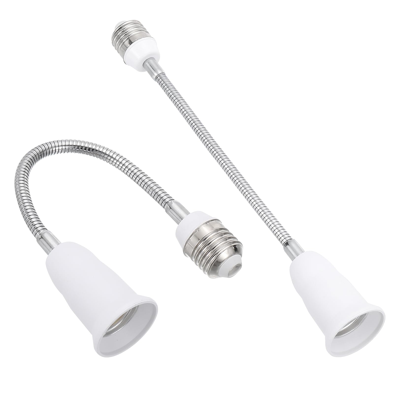 PATIKIL 11.8 Inch E26/E27 Light Socket Extender, 2 Pcs Flexible Bulb Socket Extension Adjustable Bulb Extender Adapter for Medium Screw Base Home Lamps, White