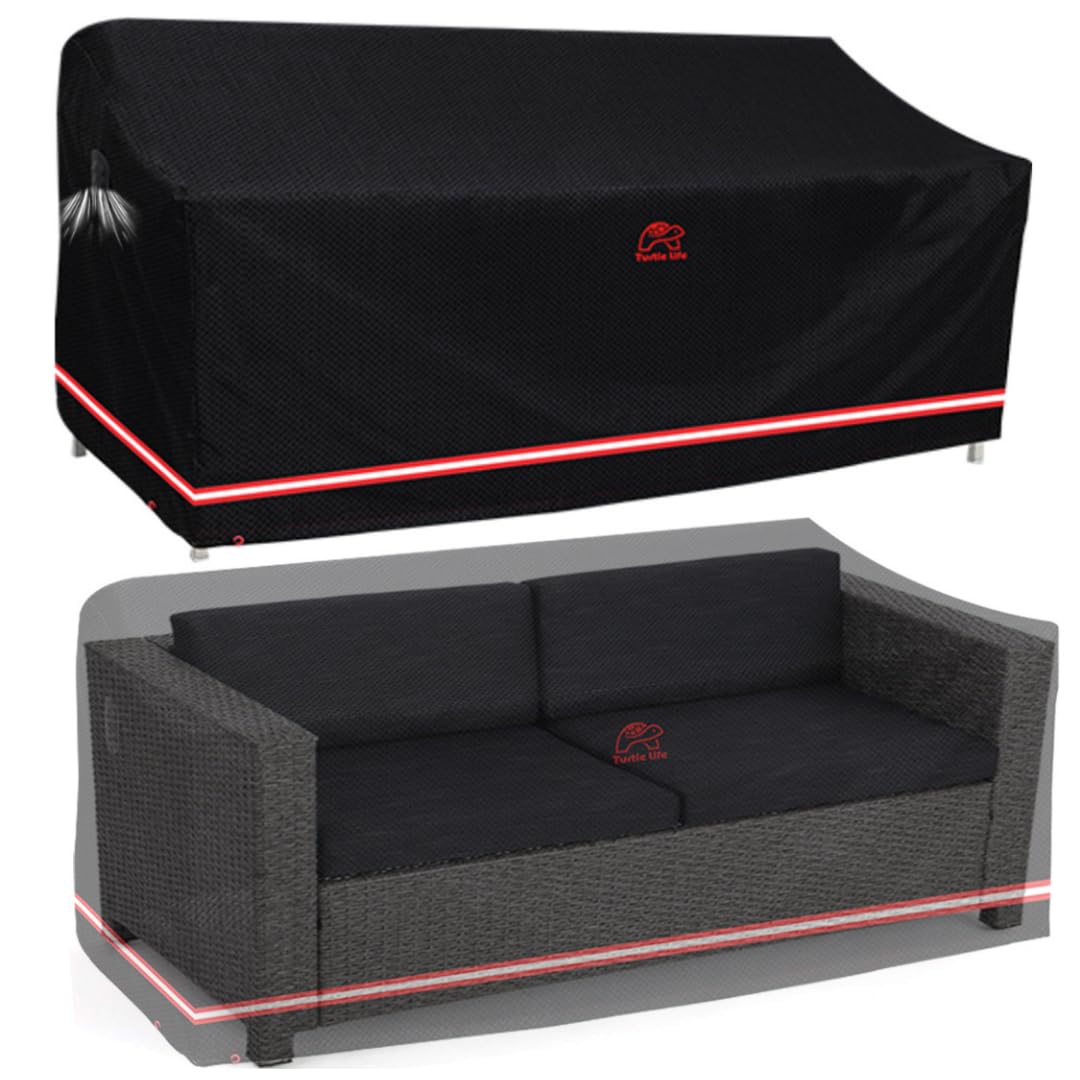 Turtle Life Garden Sofa Cover, Patio Outdoor Heavy Duty Durable UV&Water Resistant Anti-Fading Sofa Covers Lounge Sofa Cover with Air Vents，Black，152x89x89 cm