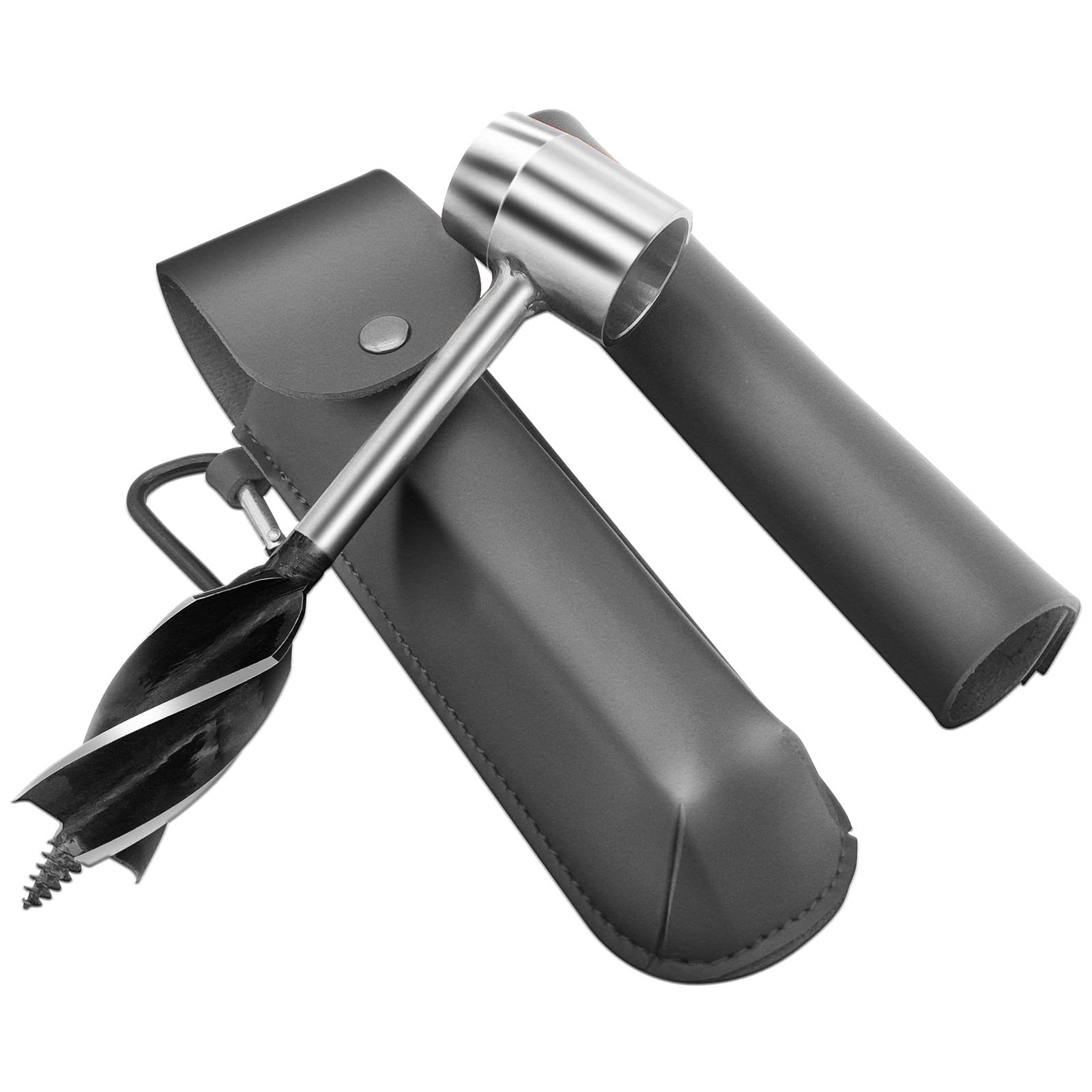 Woodworking Hand Drill, Manual Auger Drill Bit Sets with Holster, Outdoor Survival Drill Hand Screw Drill for Bushcraft Settlers Wrench Wood Auger Drill Bit Outdoor Wood Peg and Hole Maker (Grey)