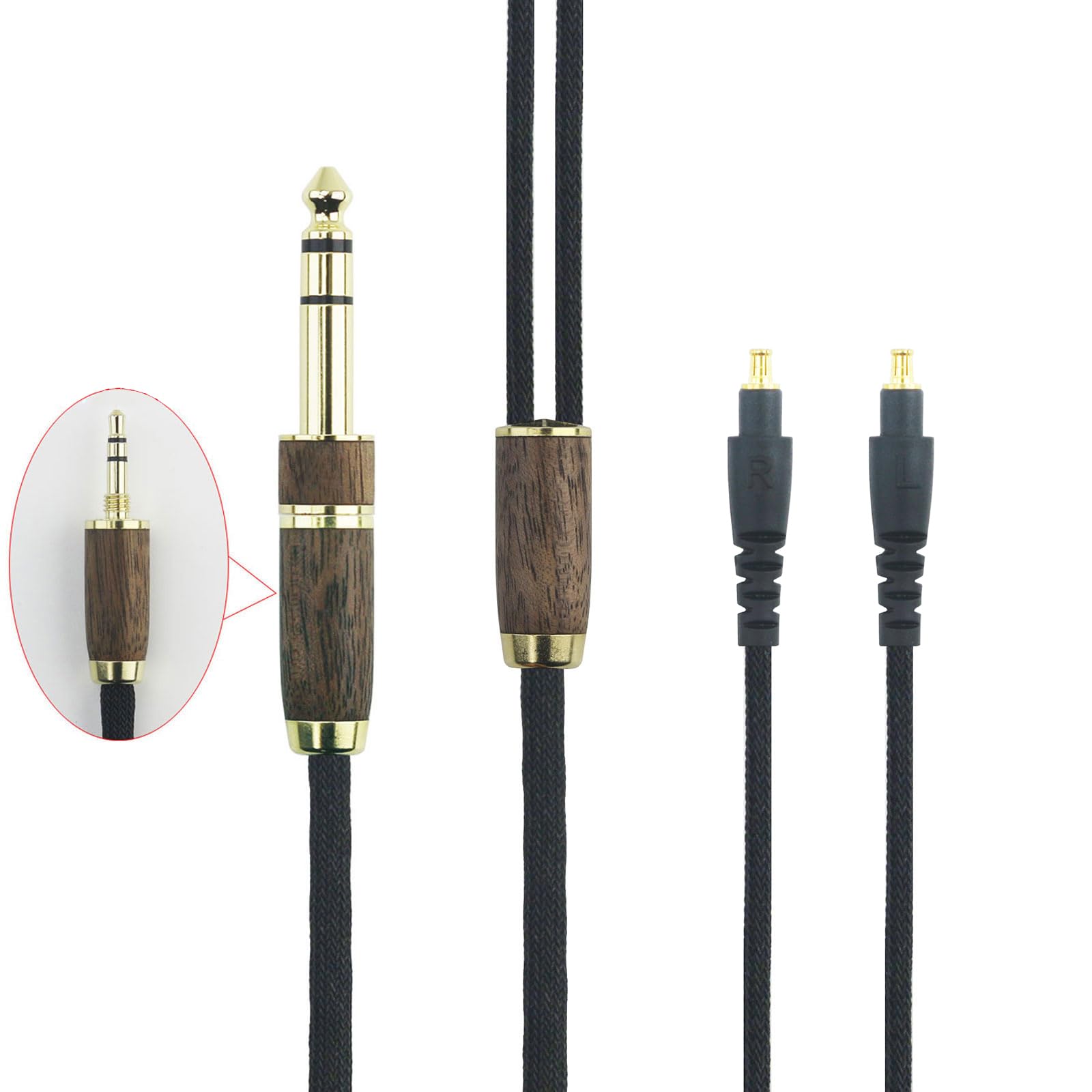 ABLET Replacement Audio Upgrade Cable 6N OCC Copper Silver Plated Cord Compatible with Audio-Technica ATH-MSR7b ATH-SR9 ATH-ESW990H ATH-ES770H Headphone Walnut Wood Shell & 6.35mm Adapter