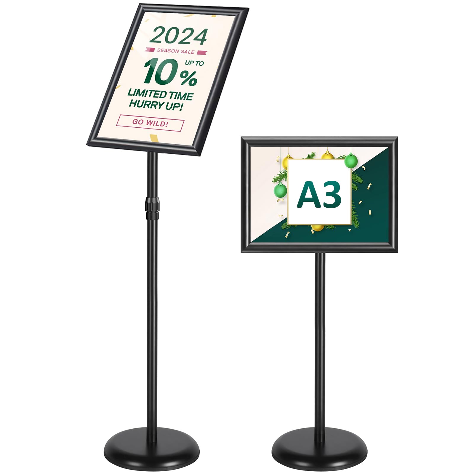 WenYa A3 Sign Holder Adjustable Aluminium Poster Stand Interchangeable Advertising Stand Floor Display with Stable Round Base