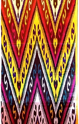 Uzbek Colorful Beautiful Handmade Natural Silk Ikat Atlas by The Meter 1,09 Yard (Multi5)