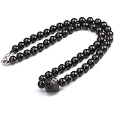 GENASTO Protection Crystals Beads Necklace for Men Genuine Black Tourmaline Obsidian Stone Necklace for Men, Masculine Men Beaded Necklaces Christmas Jewelry Gifts for Him