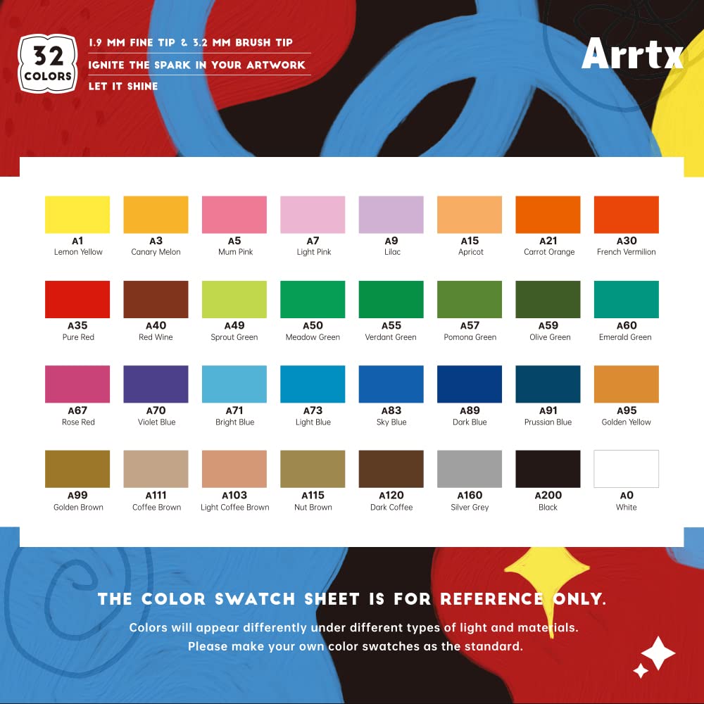 Arrtx Acrylstifte für Steine Bemalen, 32 Farben Marker Dual-Tip-Pinsel und feine Spitze, Permanent Acrylmarker für malerei, Keramik, Glas, Holz, Metall, Leinwand, DIY Fotoalbum 6