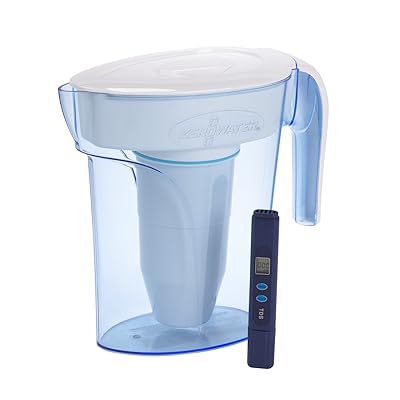 ZeroWater, ZP-006-4, 6 Cup Pitcher with Free Water Quality Meter, BPA-Free, NSF Certified to Reduce Lead and Other Heavy Metals, White and Blue