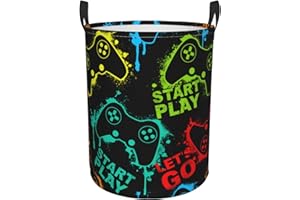 Gbuzozie Colorful Silhouettes Game Joysticks Round Laundry Hamper Storage Basket Toys Clothes Organizer Bin For Home Bathroom Bedroom Dorm Nursery, 62L