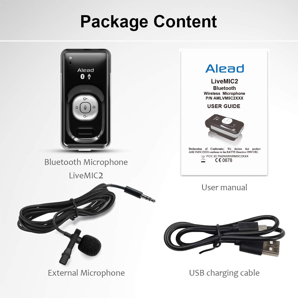 Alead Nolan LiveMIC2 Bluetooth Microphone, Long Range, Low Latency